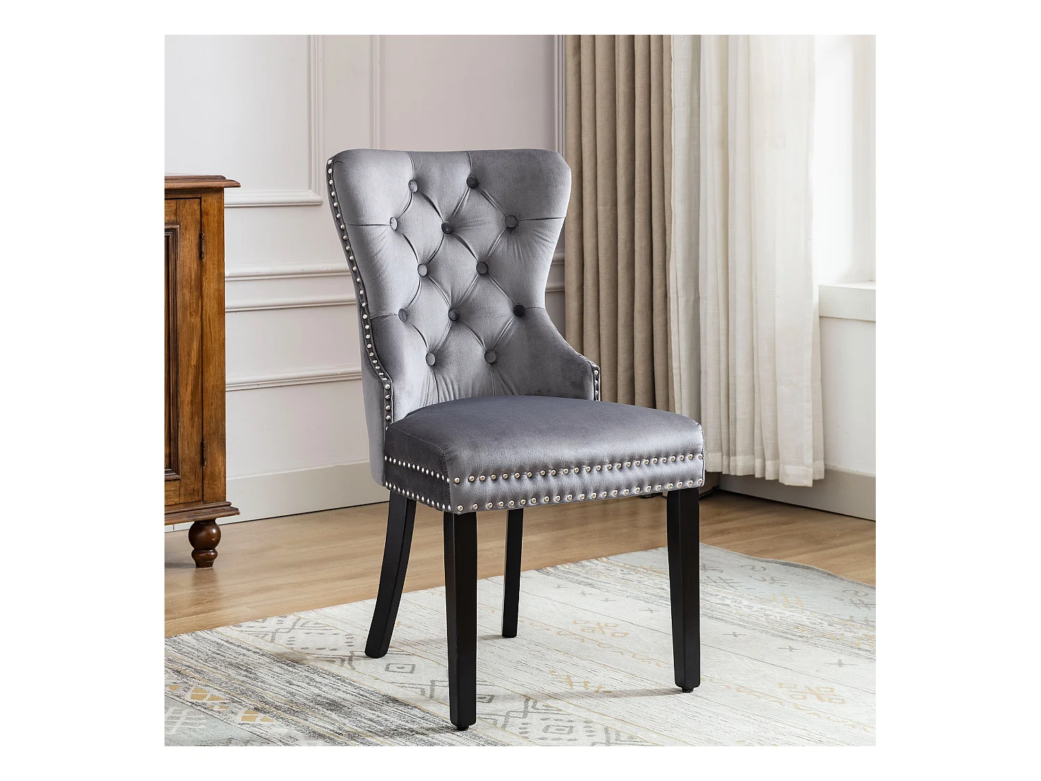 Lot de 6 chaises salle à manger, motif losange, velours, 4 pieds métalliques, jaune (59.69x59.69x58.42 cm)