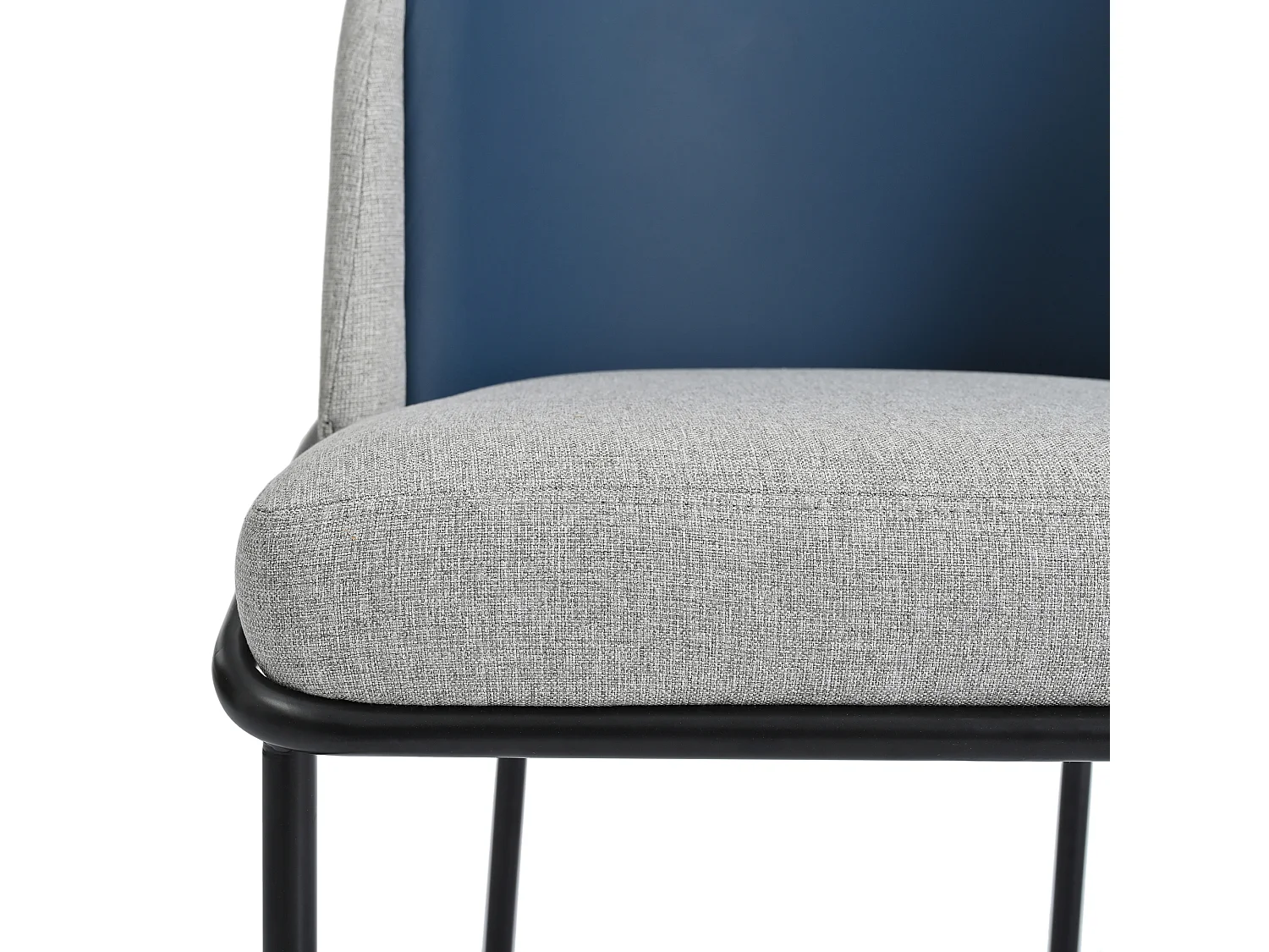 2 Chaises design contemporain à pieds inclinés, métal et bois, gris et marine (55x55x85cm)