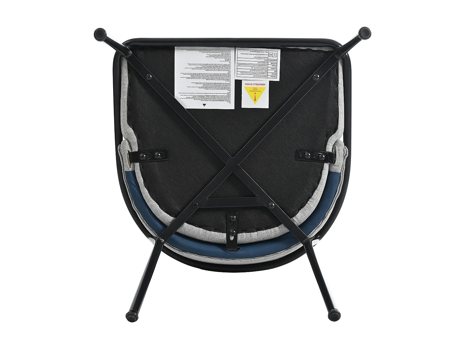 sedie di design contemporaneo con gambe inclinate, metallo e legno, grigio e blu navy (55x55x85cm)