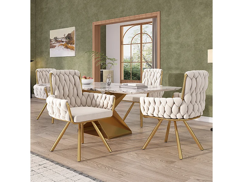 Set di 4 sedie da pranzo, motivo a rombi, poltrona girevole, gambe in metallo, beige (L64,77 x P63,5 x A50,8 cm)