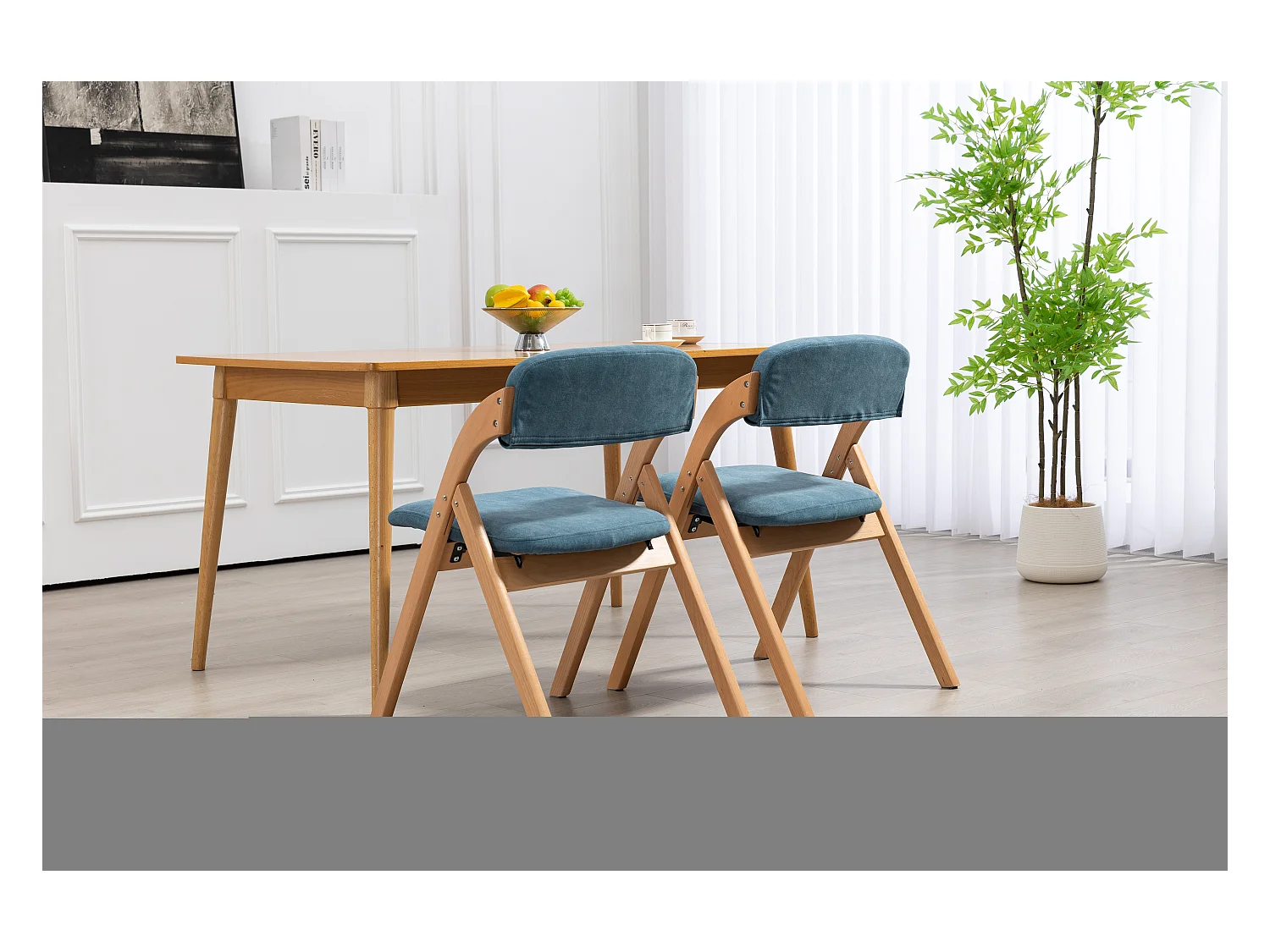 Vouwstoelen met kussen, houten stapelstoelen, set van 2, blauw (79x54x77 cm)