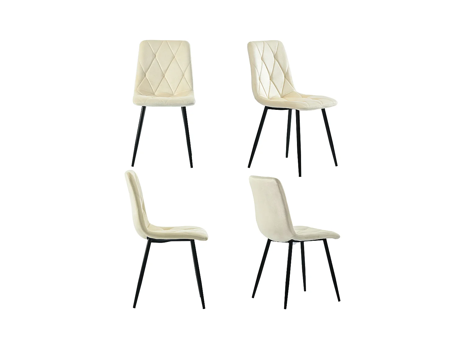 Chaise de salle à manger (Lot 4 pcs), Chaise rembourrée en velours Twill beige, Structure métallique, Pieds métalliques (44x40x86 cm)