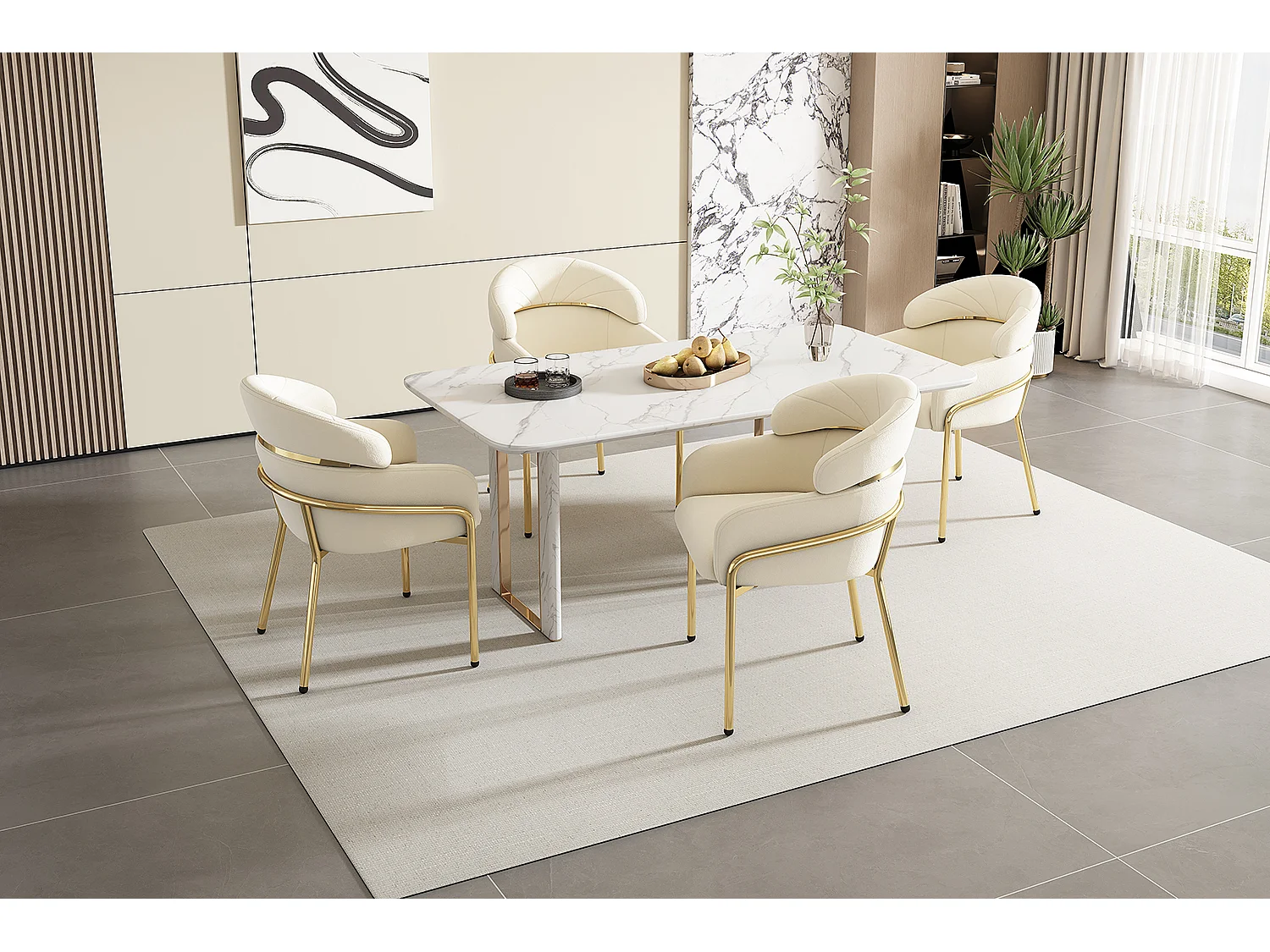 Lot de 2 Chaises de Salle à Manger, Design Moderne, Pieds Métalliques, Velours Beige (dimensions : 59.69x59.69x55.88 cm)