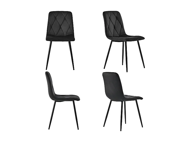 Eetkamerstoel (4 stuks), gestoffeerde designstoel, zitting van keperstof, metalen frame, rugleuning, zwarte metalen poten, beige (45x40x86 cm)