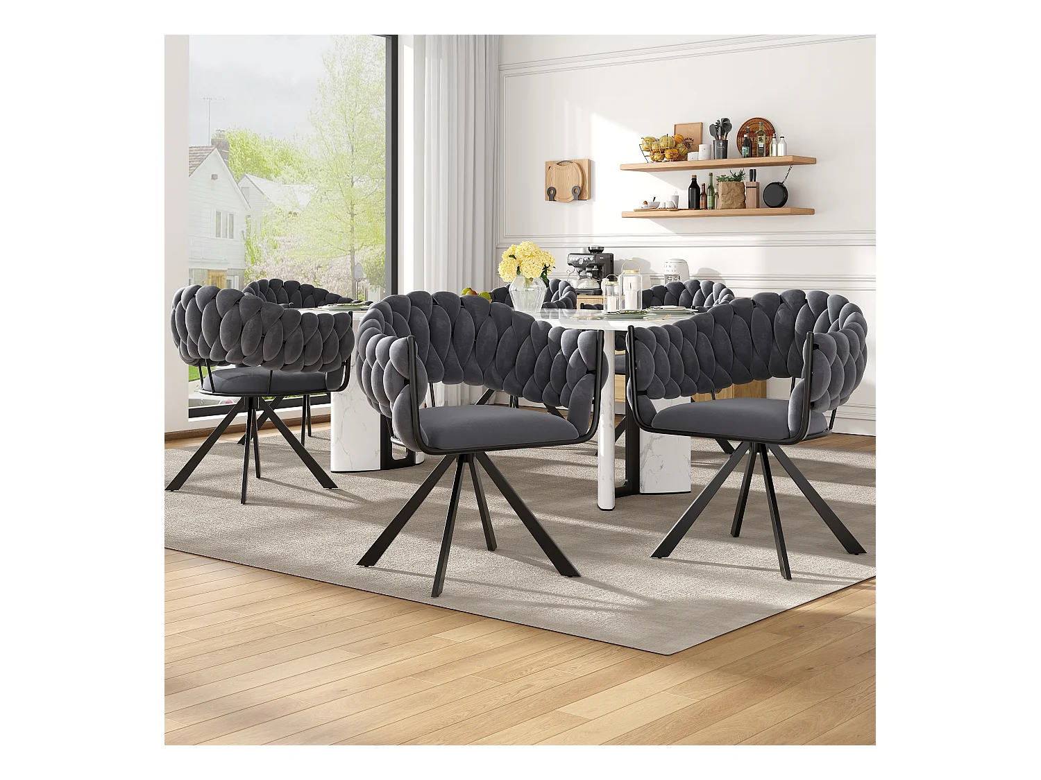 Chaise de salle à manger en velours, design ergonomique avec pieds métalliques réglables, gris (64x54x77cm)