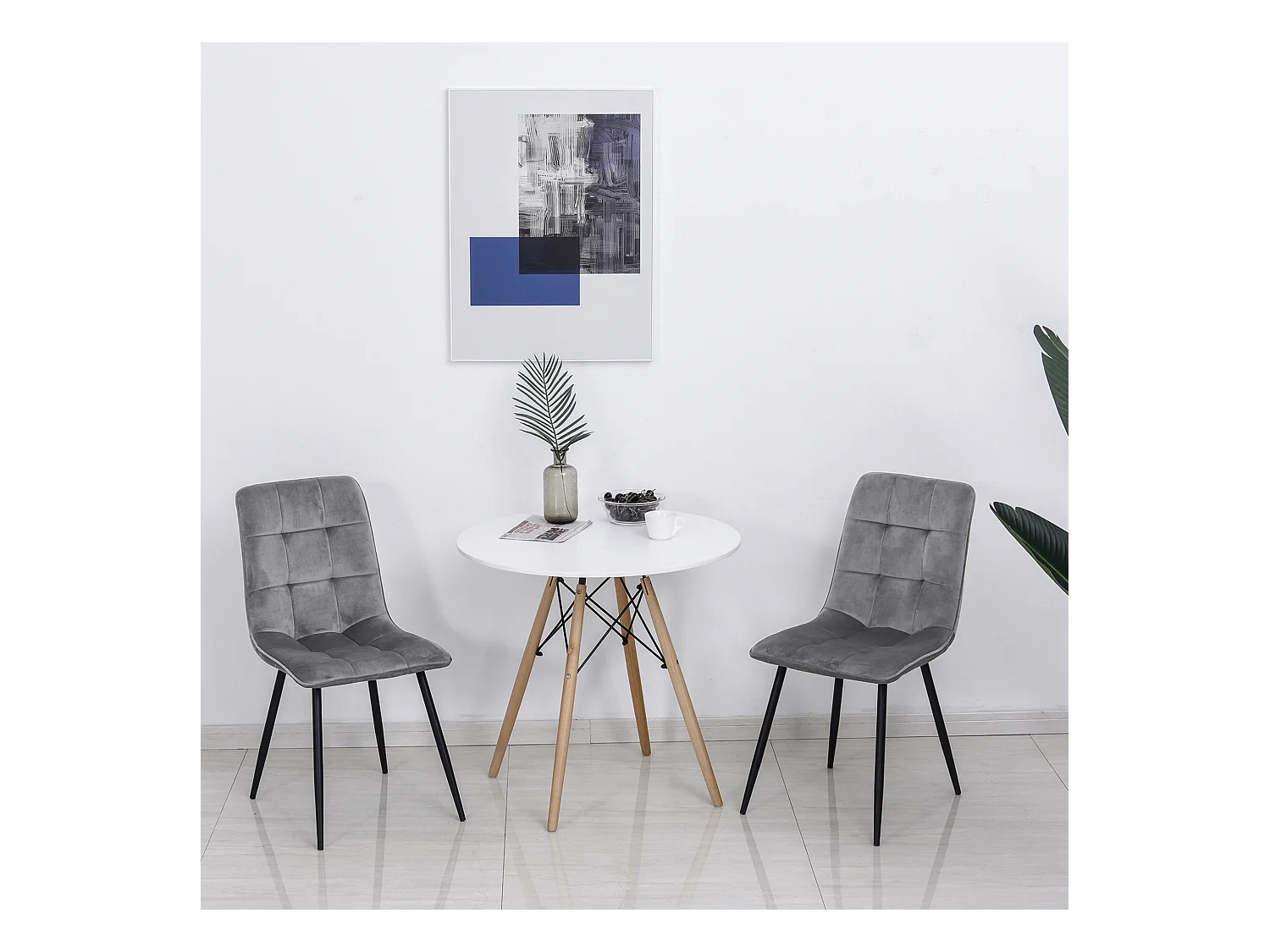 Eetkamerstoel, 2-delig, met kussens, metaal, grijs en zwart (45x63x90 cm)