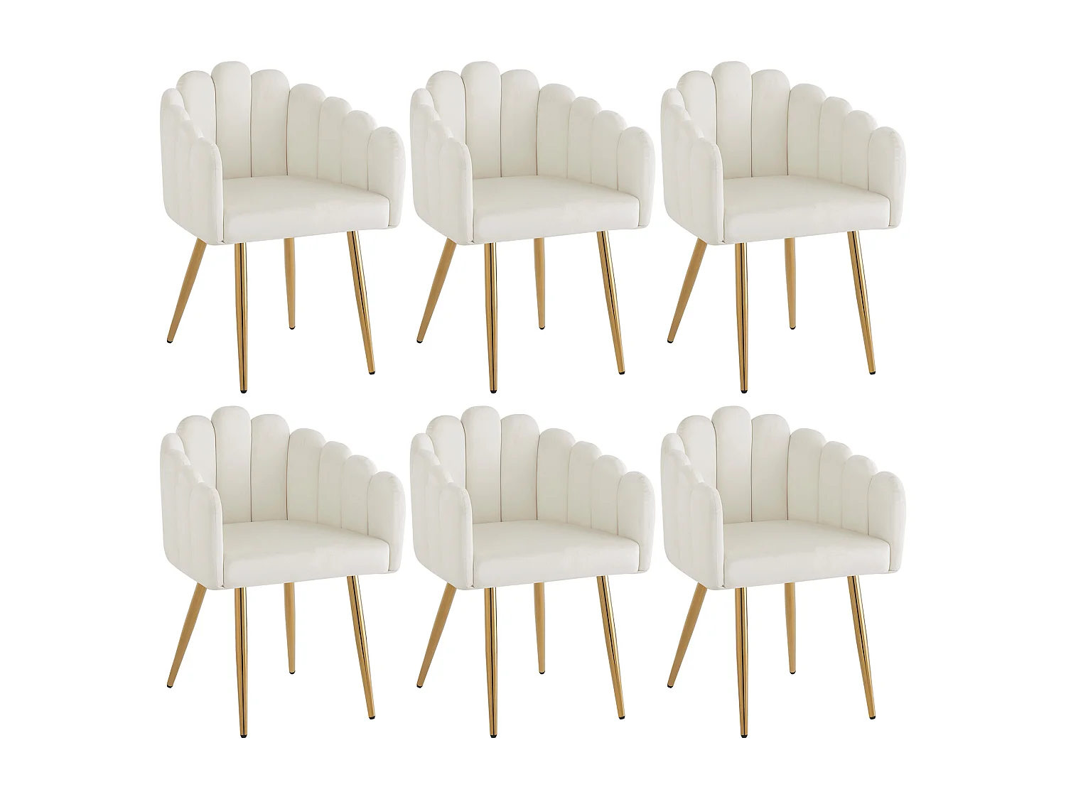 Hoogwaardige fluwelen eetkamerstoelen (6 stuks), waaiervormige rugleuning, gouden metalen poten, verstelbare hoogte (48x44,5x82 cm)