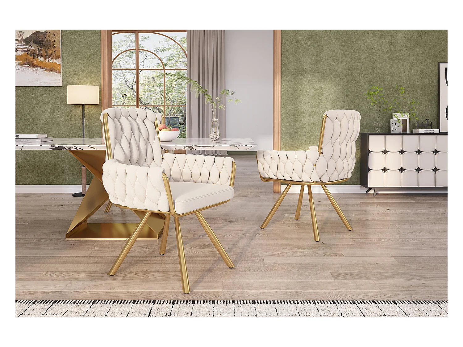 Lot de 6 chaises salle à manger, motif losange, fauteuil, pieds métalliques, beige (L59.69 x l59.69 x H50.8 cm)