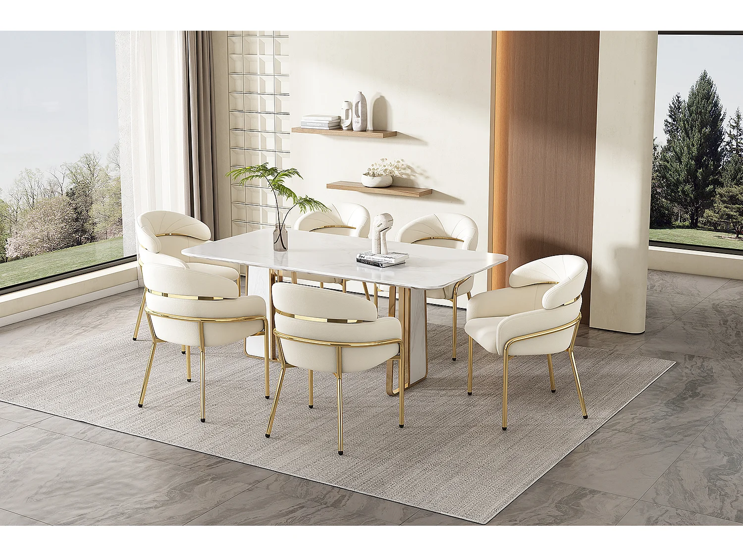 Set di 4 sedie da pranzo, design moderno, gambe in metallo, velluto beige (dimensioni: 59,69x59,69x55,88 cm)