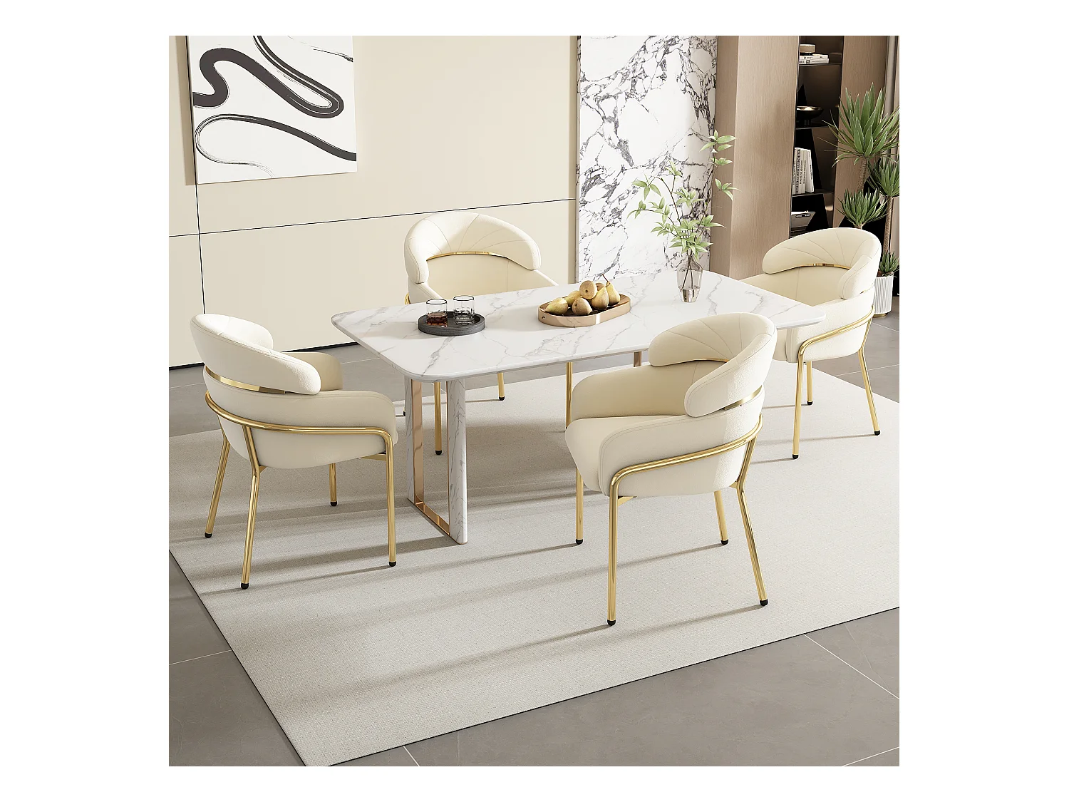 Lot de 4 Chaises de Salle à Manger, Design Moderne, Pieds Métalliques, Velours Beige (dimensions : 59.69x59.69x55.88 cm)