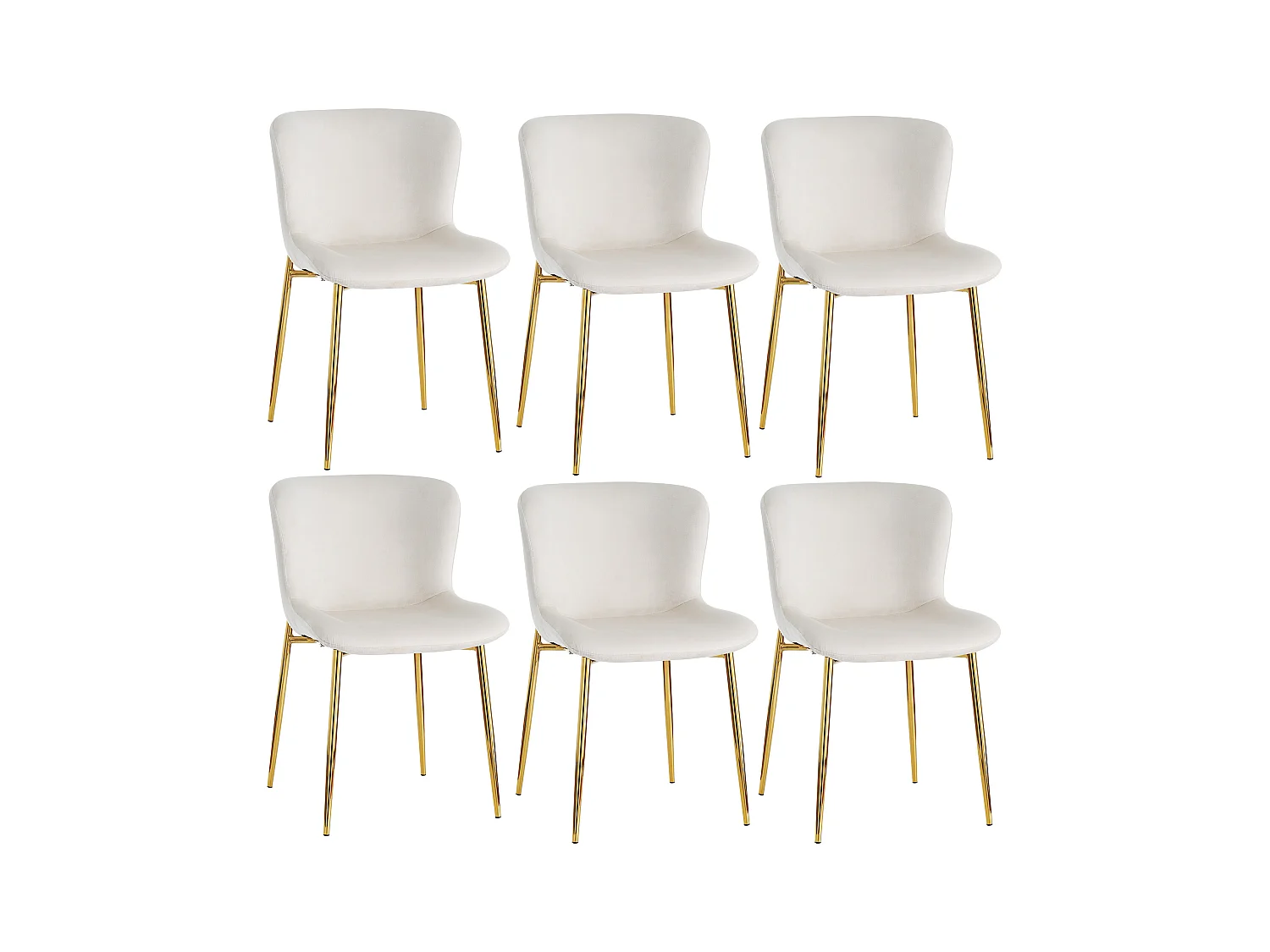 Lot de 6 Chaise de salle à manger en velours, pieds métalliques, beige