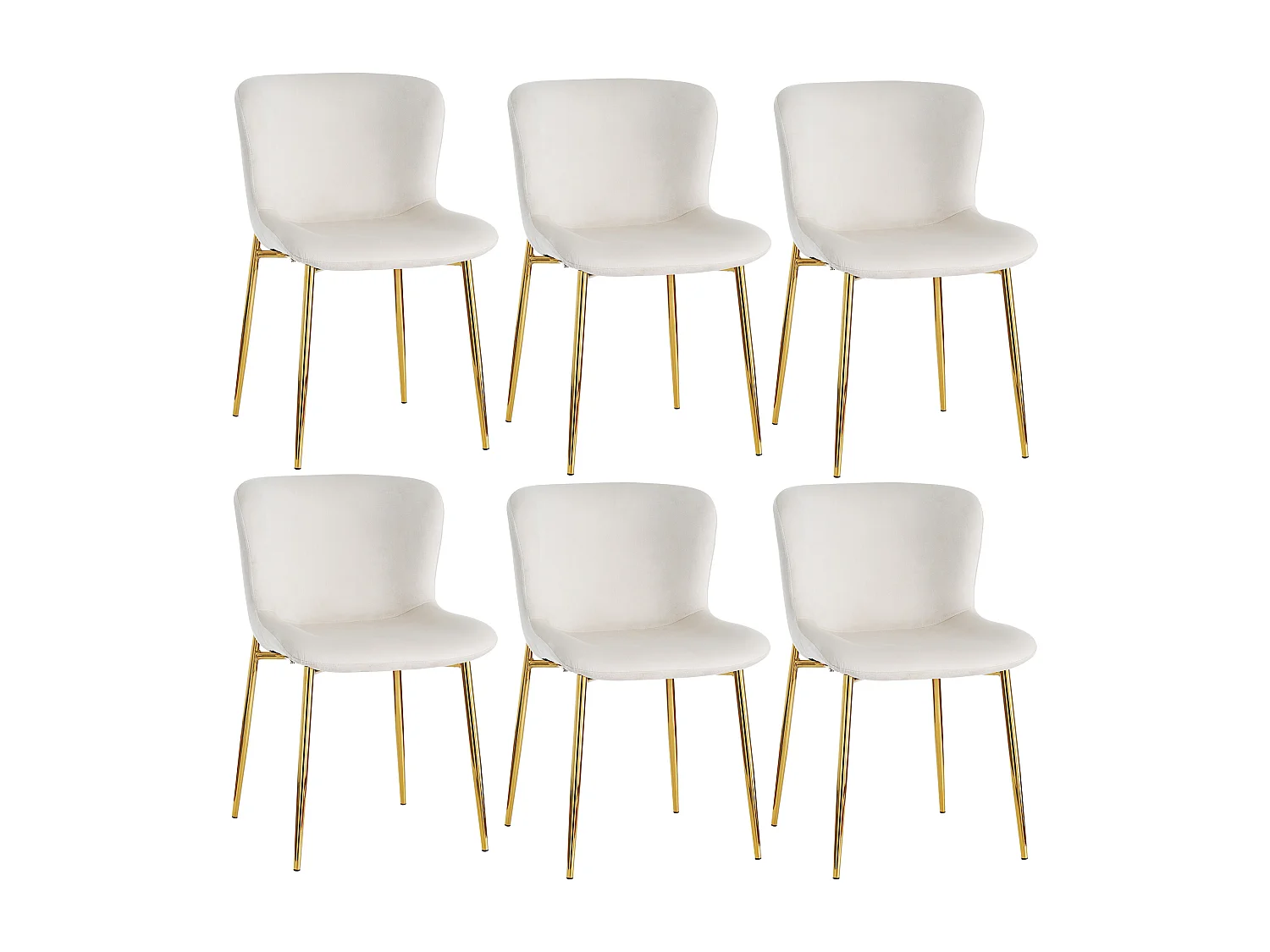 Lot de 6 Chaise de salle à manger en velours, pieds métalliques, beige