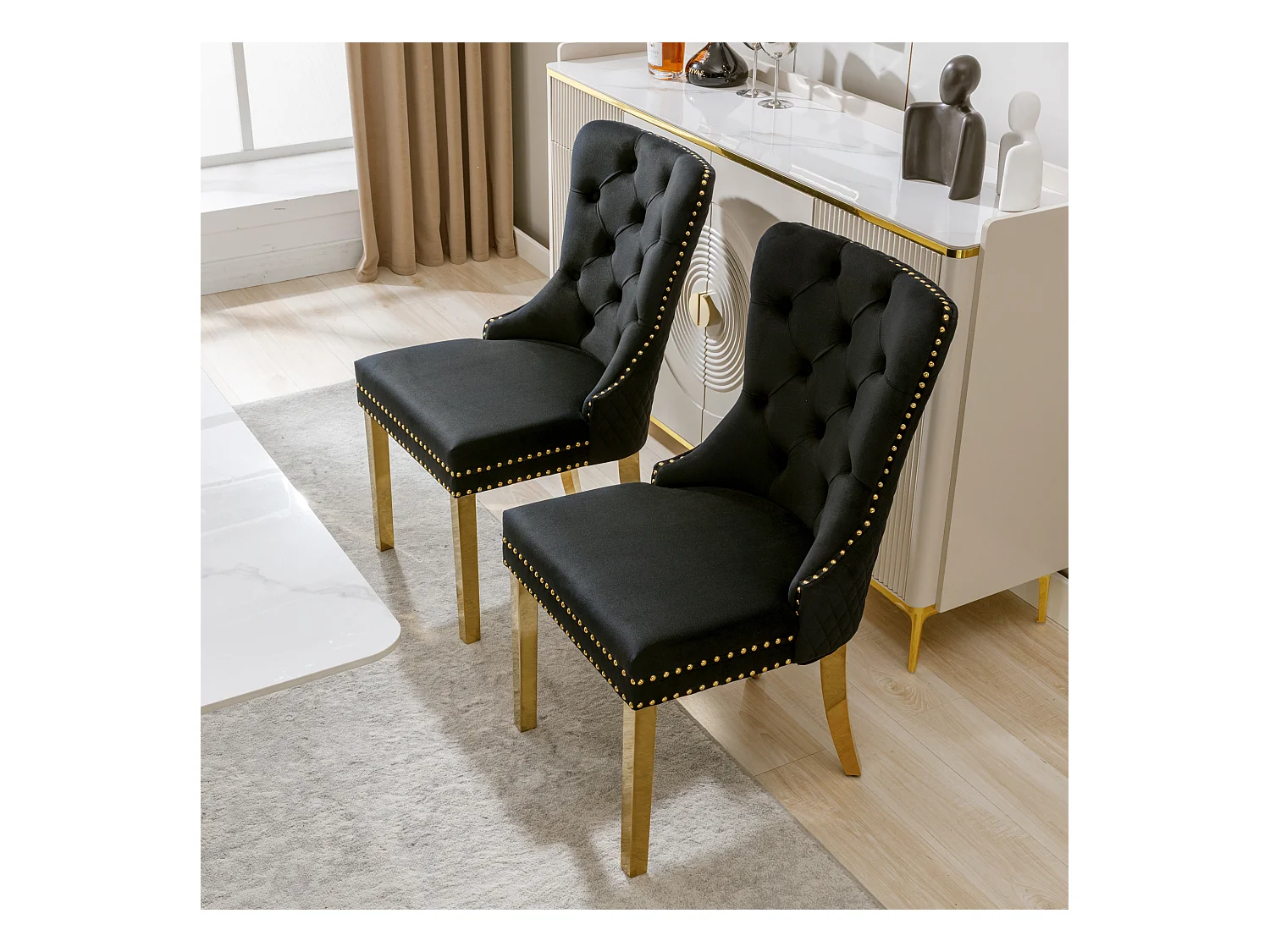 Chaise de Salle à Manger en Velours Gris, Design Unique avec Anneau Décoratif, Pieds en Acier Inoxydable Doré (50.5x45x95 cm)