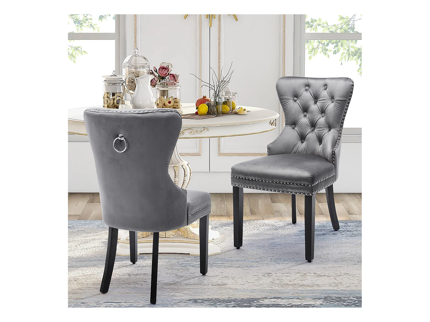 Lot de 4 chaises salle à manger, motif losange, fauteuil, pieds métalliques, velours, jaune (59.69x59.69x58.42 cm)