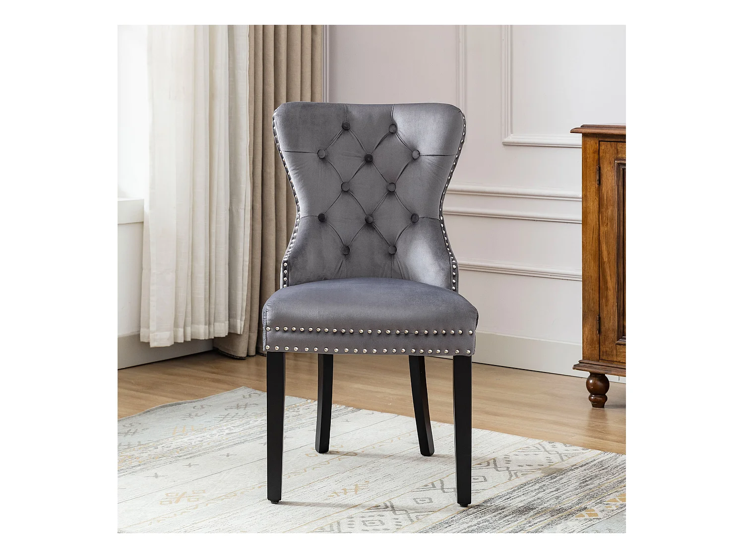 Lot de 4 chaises salle à manger, motif losange, fauteuil, pieds métalliques, velours, jaune (59.69x59.69x58.42 cm)