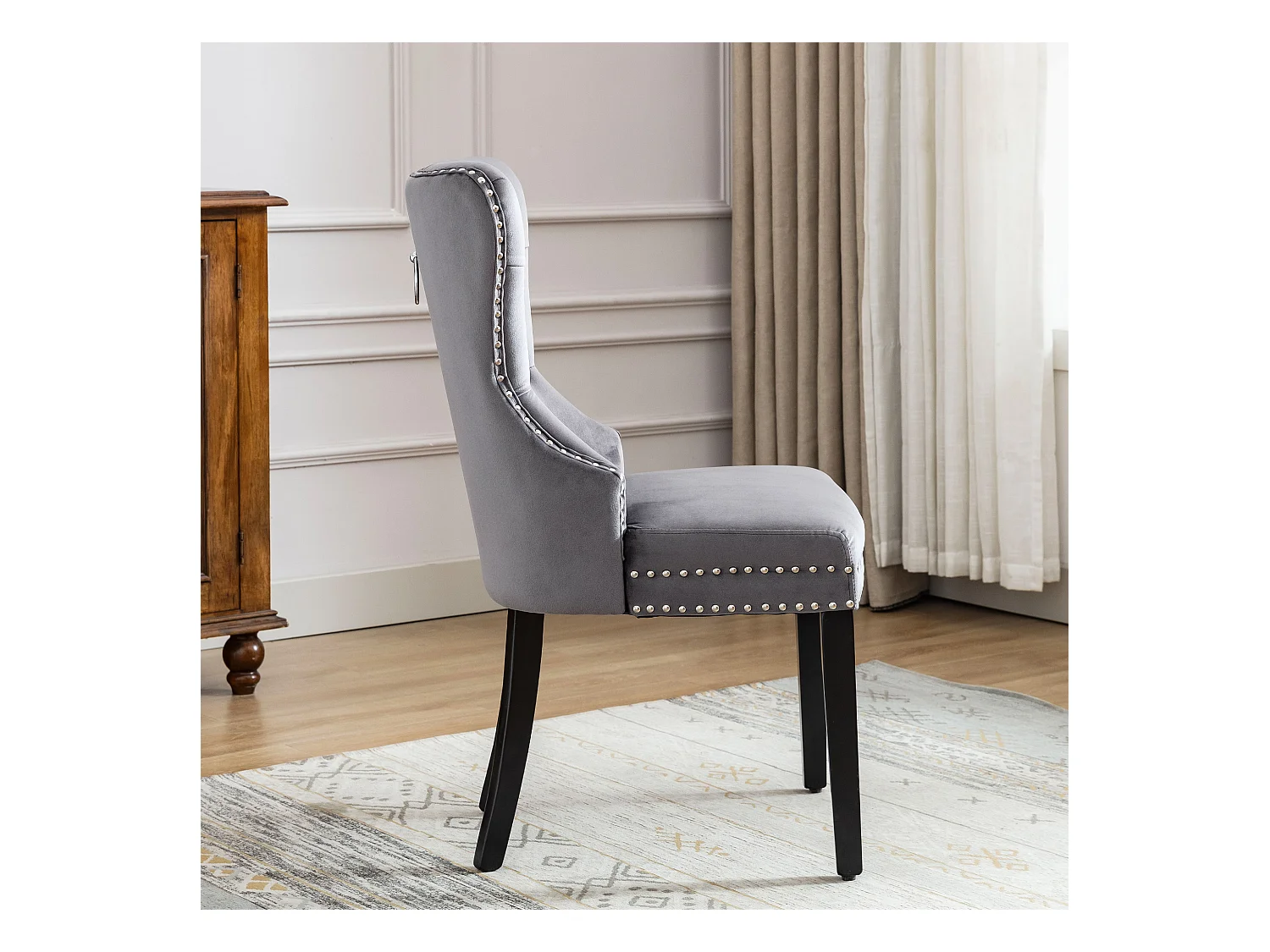 Lot de 4 chaises salle à manger, motif losange, fauteuil, pieds métalliques, velours, jaune (59.69x59.69x58.42 cm)