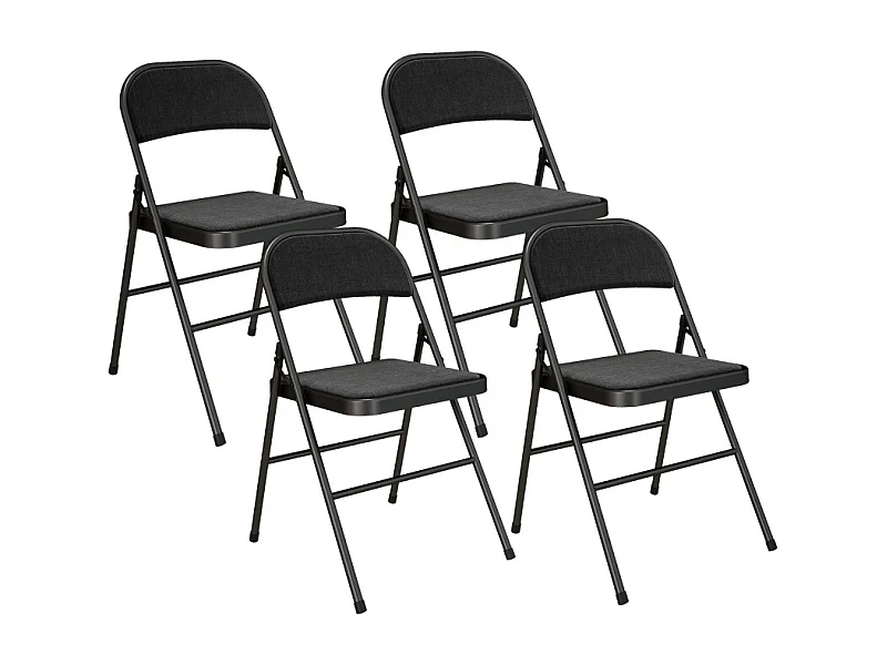 Set van 4 klapstoelen, met kussen, in linnen stof, metalen frame, zwart, (45x46x78 cm)
