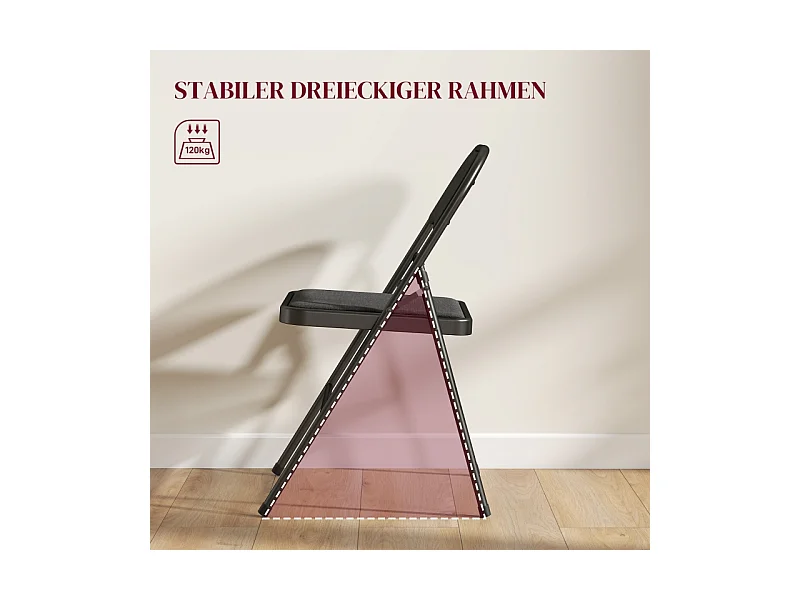 Set van 4 klapstoelen, met kussen, in linnen stof, metalen frame, zwart, (45x46x78 cm)