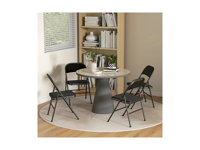 Set van 4 klapstoelen, met kussen, in linnen stof, metalen frame, zwart, (45x46x78 cm)