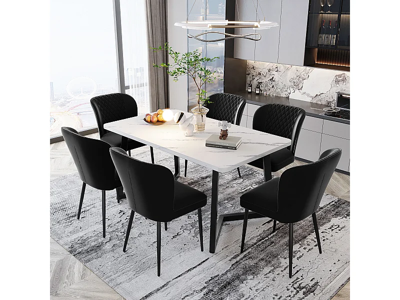 Moderne zwarte fluwelen eetkamerstoel met metalen poten, set van 6 (47x43x86 cm)