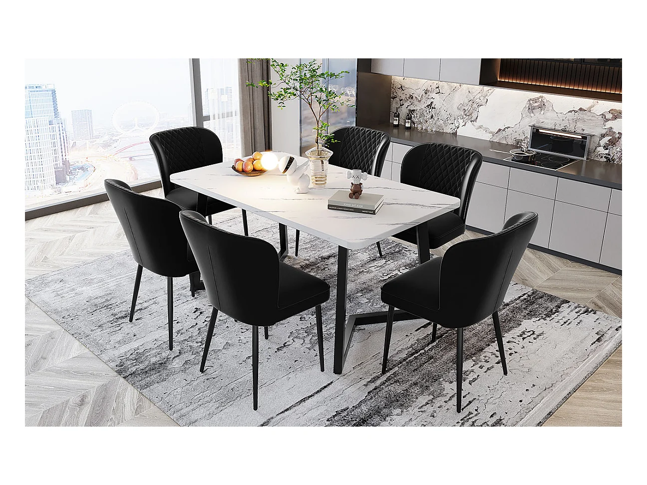 Moderne zwarte fluwelen eetkamerstoel met metalen poten, set van 6 (47x43x86 cm)