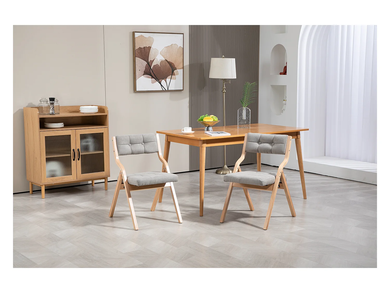 Chaises pliantes avec coussin, chaises pliables en bois, gris (61x48x77 cm)