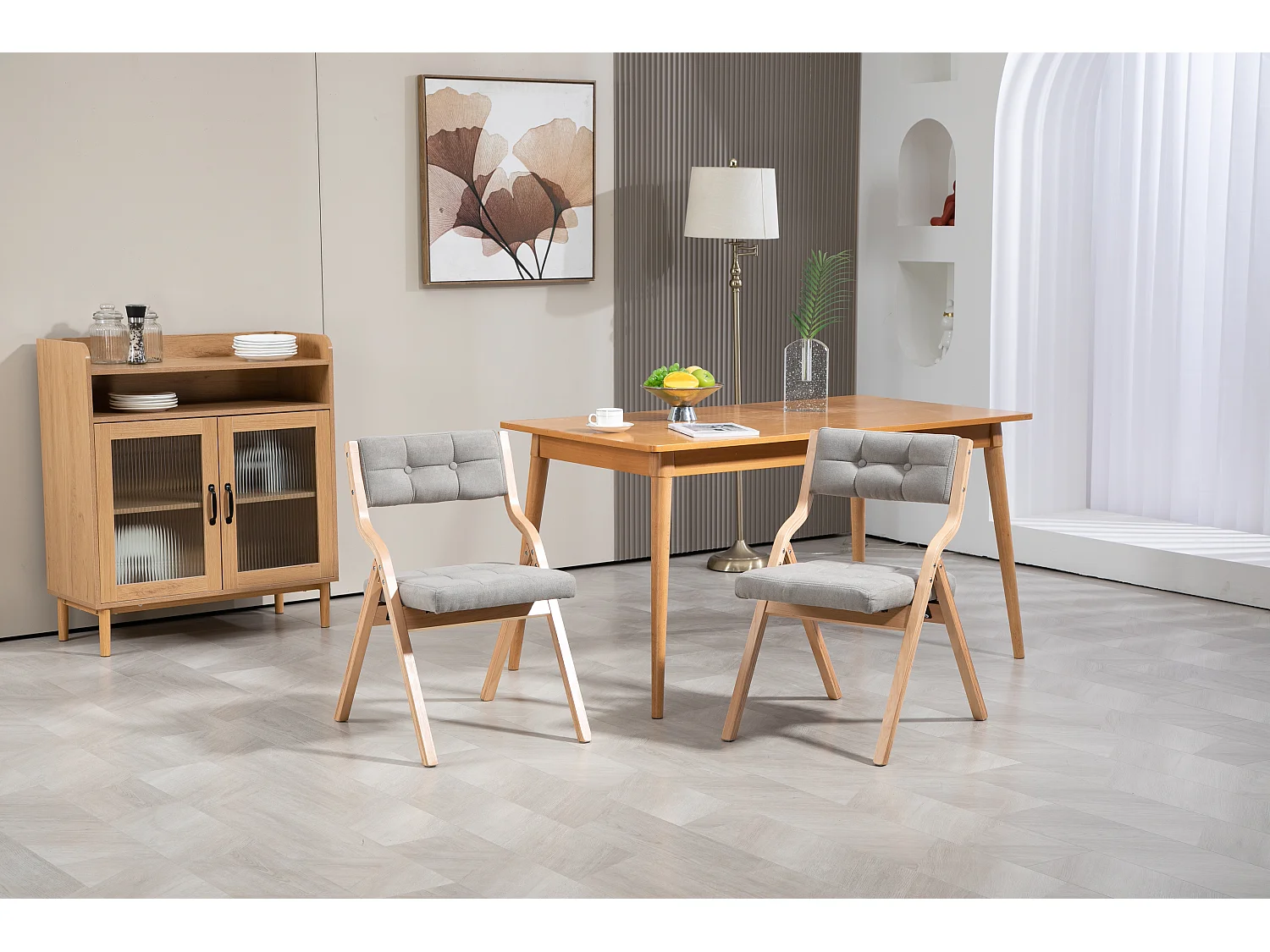 Chaises pliantes avec coussin, chaises pliables en bois, gris (61x48x77 cm)