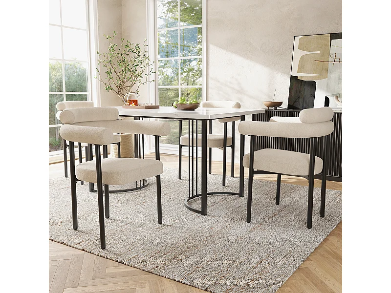 4 chaises de salle à manger avec dossier en rotin, assise en PU, confortable et respirant, métal, beige (47x51x79 cm)