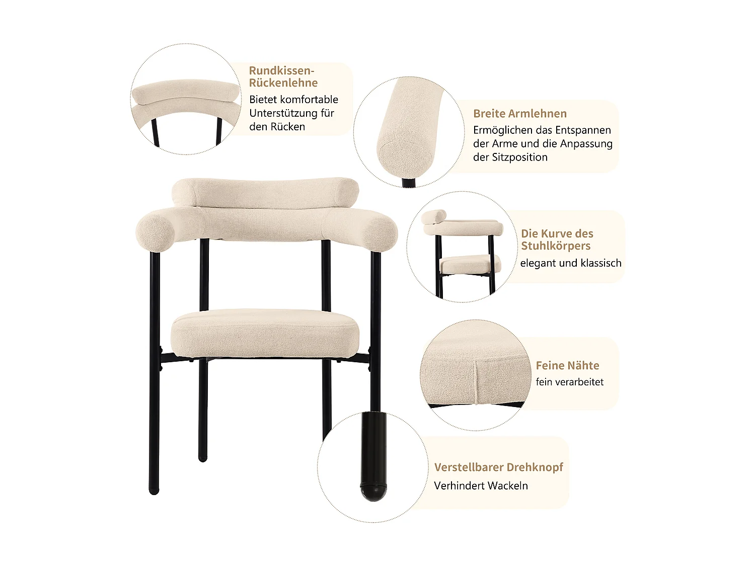 4 chaises de salle à manger avec dossier en rotin, assise en PU, confortable et respirant, métal, beige (47x51x79 cm)