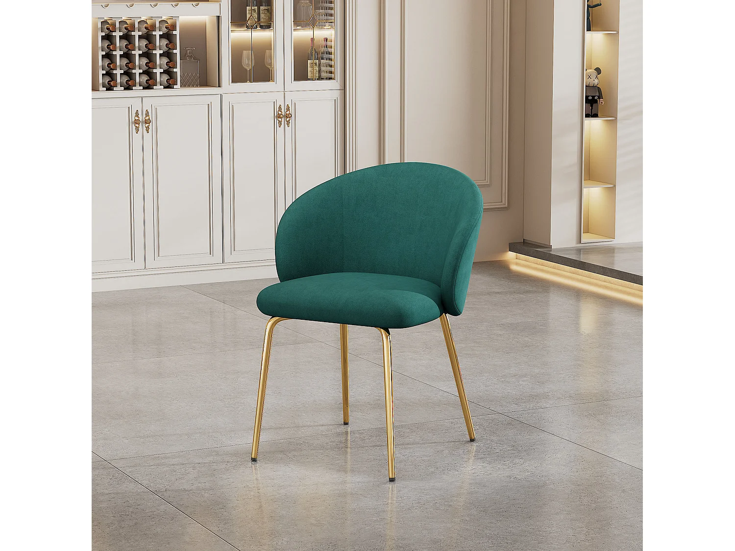sillas de comedor modernas con reposabrazos, tapizadas en terciopelo, patas de metal dorado, color verde (56 x 56 x 76 cm)