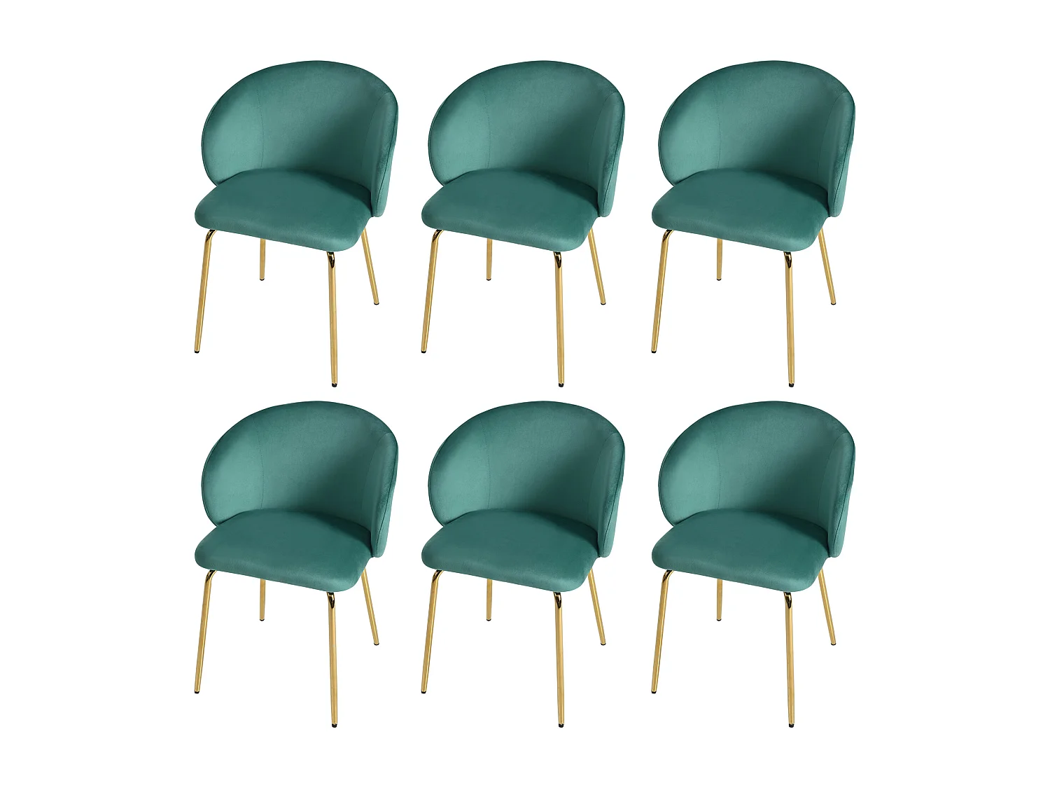 sillas de comedor modernas con reposabrazos, tapizadas en terciopelo, patas de metal dorado, color verde (56 x 56 x 76 cm)