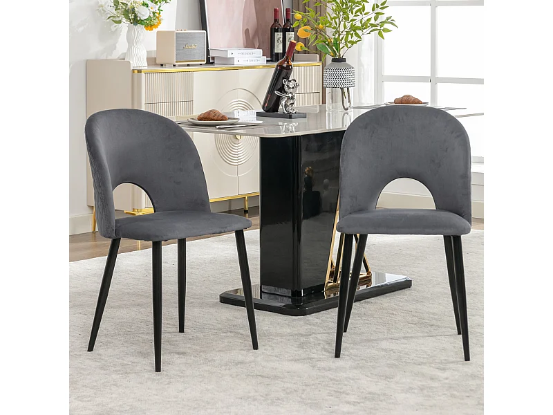 Eetkamerstoel (2 stuks), designstoel met rugleuning, metalen frame, verstelbare poten, ruitpatroon op de rugleuning, grijs (47x44x84 cm)