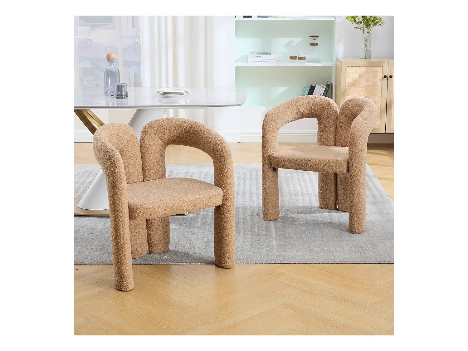 Fauteuil Ergonomique Tissu peluche, Design Unique, Confort Optimisé, Camel, Pour Salon/Bureau à domicile (64x50.5x71 cm)
