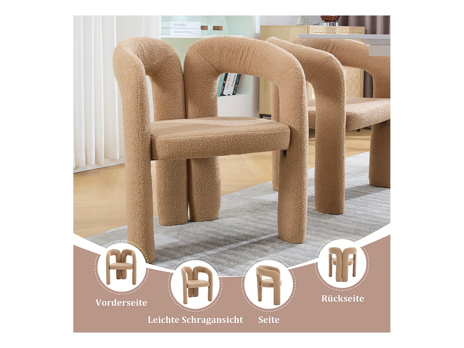 Fauteuil Ergonomique Tissu peluche, Design Unique, Confort Optimisé, Camel, Pour Salon/Bureau à domicile (64x50.5x71 cm)