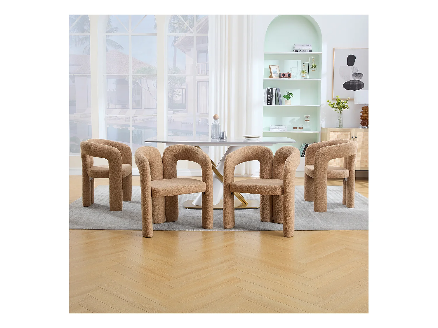 Fauteuil Ergonomique Tissu peluche, Design Unique, Confort Optimisé, Camel, Pour Salon/Bureau à domicile (64x50.5x71 cm)