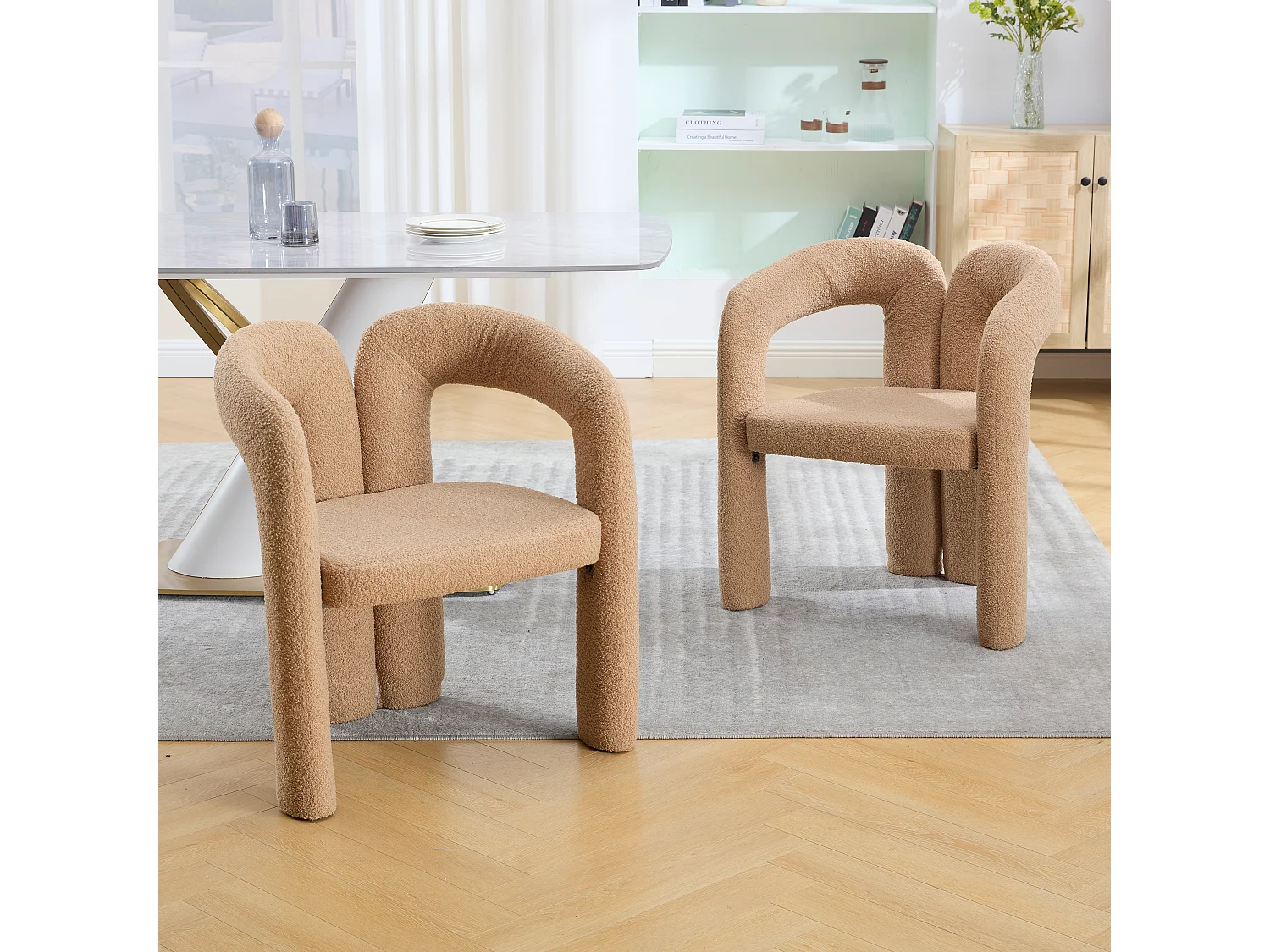 Fauteuil Ergonomique Tissu peluche, Design Unique, Confort Optimisé, Camel, Pour Salon/Bureau à domicile (64x50.5x71 cm)