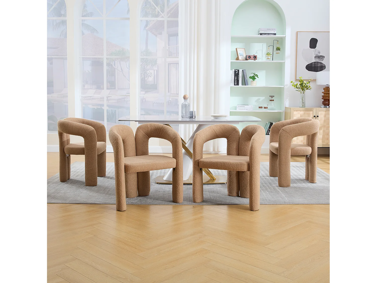 Fauteuil Ergonomique Tissu peluche, Design Unique, Confort Optimisé, Camel, Pour Salon/Bureau à domicile (64x50.5x71 cm)