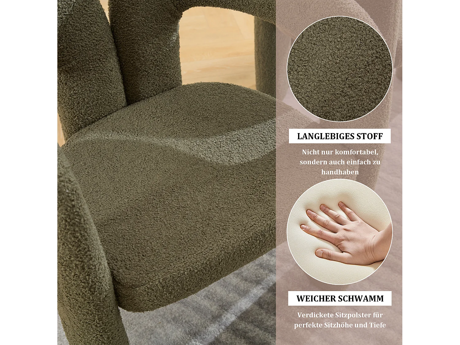Fauteuil Ergonomique en Tissu peluche, Design Exclusif, Confort Optimal, Olive, Pour Salon/Bureau à domicile (64x50.5x71 cm)