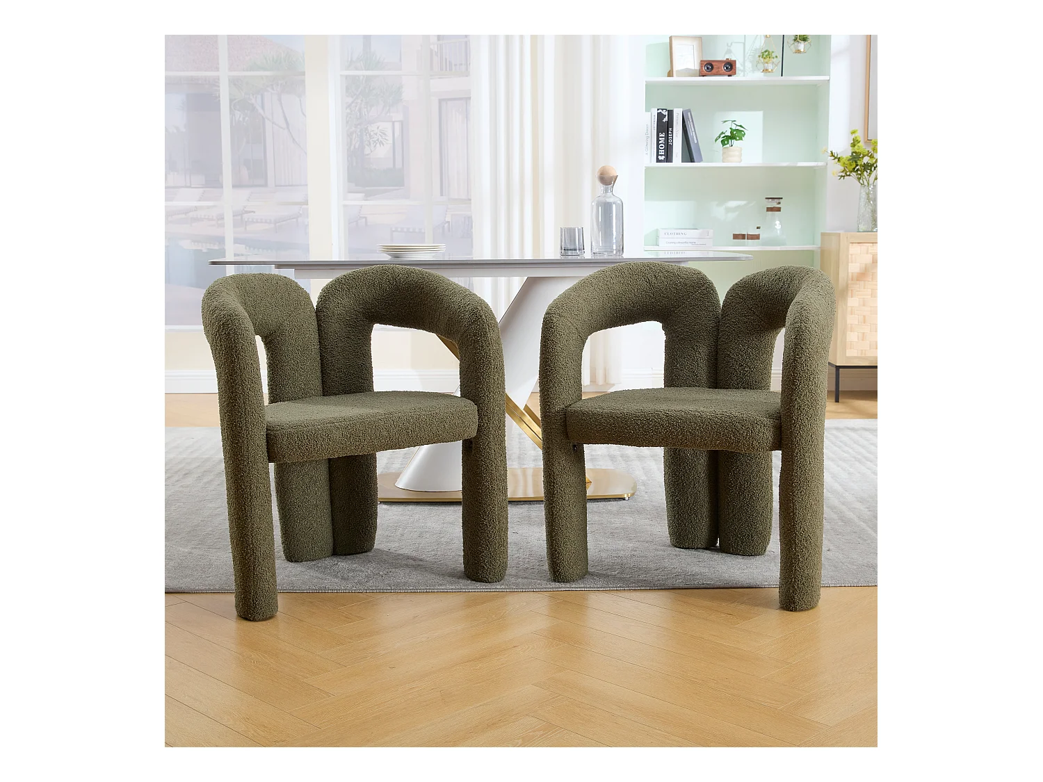 Fauteuil Ergonomique en Tissu peluche, Design Exclusif, Confort Optimal, Olive, Pour Salon/Bureau à domicile (64x50.5x71 cm)