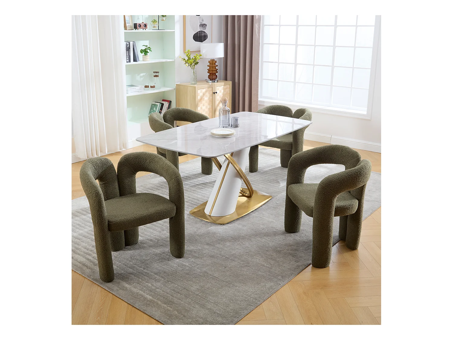 Fauteuil Ergonomique en Tissu peluche, Design Exclusif, Confort Optimal, Olive, Pour Salon/Bureau à domicile (64x50.5x71 cm)