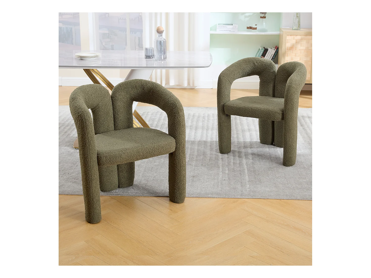 Fauteuil Ergonomique en Tissu peluche, Design Exclusif, Confort Optimal, Olive, Pour Salon/Bureau à domicile (64x50.5x71 cm)