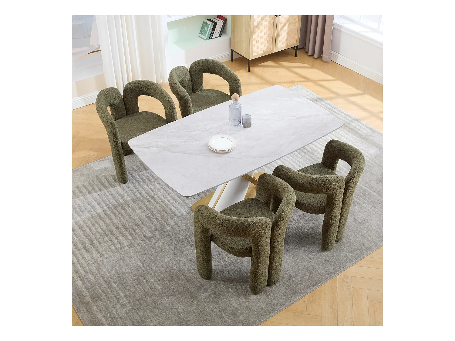 Fauteuil Ergonomique en Tissu peluche, Design Exclusif, Confort Optimal, Olive, Pour Salon/Bureau à domicile (64x50.5x71 cm)