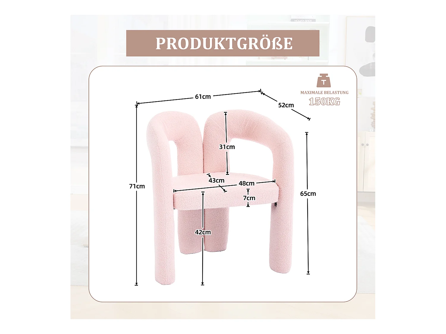 Fauteuil Ergonomique en Tissu peluche, Design Unique, Confort Maximum, Rose, Pour Salon/Bureau à domicile