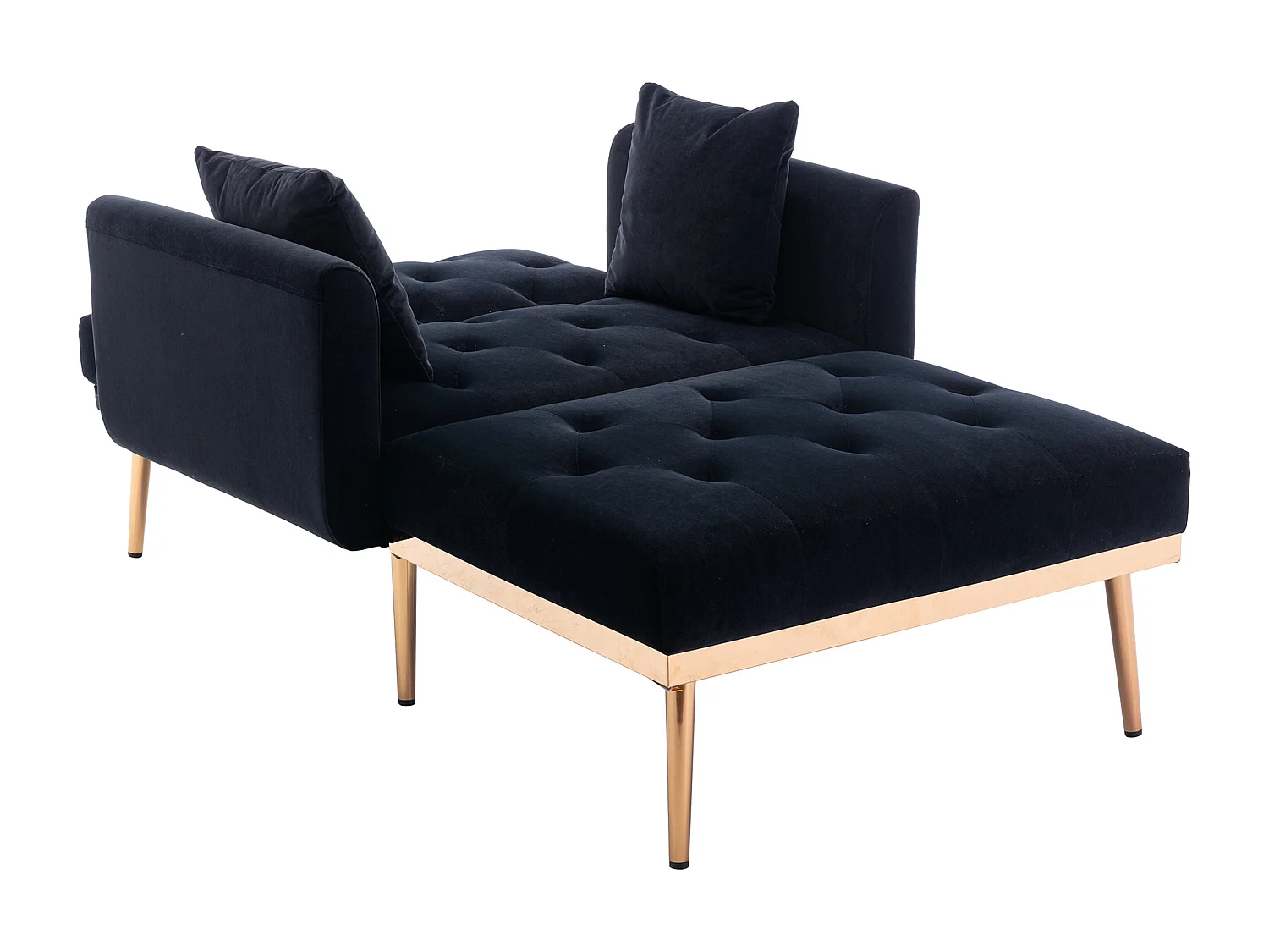 Poltrona moderna con schienale regolabile, chaise longue pieghevole, divano relax, tessuto in velluto nero (165x90x77 cm)