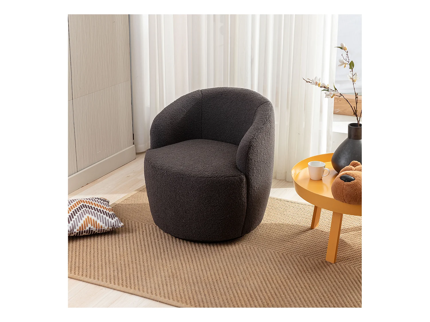 Sillón ergonómico giratorio de tela Tejido felpa, diseño moderno, patas doradas, color verde (62x63x69,5 cm)