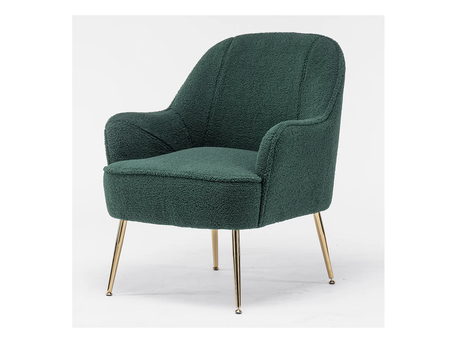 Fauteuil ergonomique en tissu Tissu peluche, avec accoudoirs en bois et pieds dorés réglables, vert, 66x66x80 cm