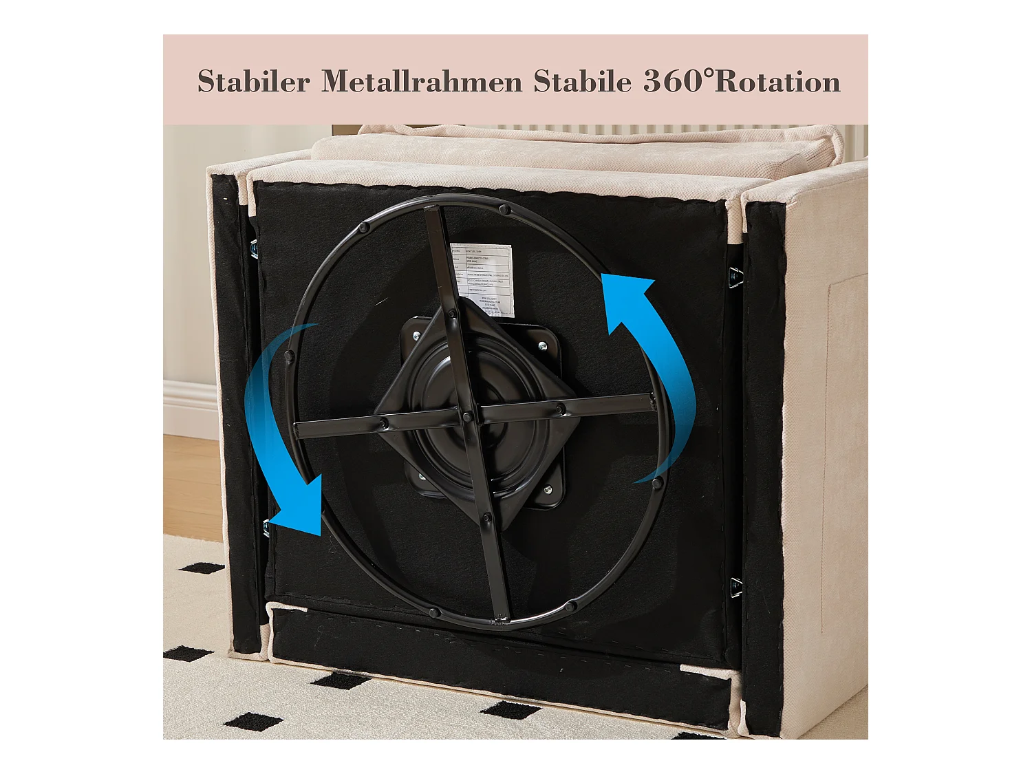 360° draaibare loungestoel met armleuningen, grote beige chenille woonkamerfauteuil (92x74x67 cm) Geoptimaliseerde productbeschrijving in HTML: