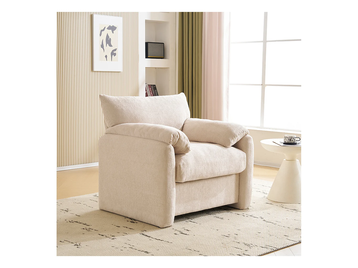 Moderne design fauteuil, chenille, comfortabele fauteuil, beige (96x82x84 cm)