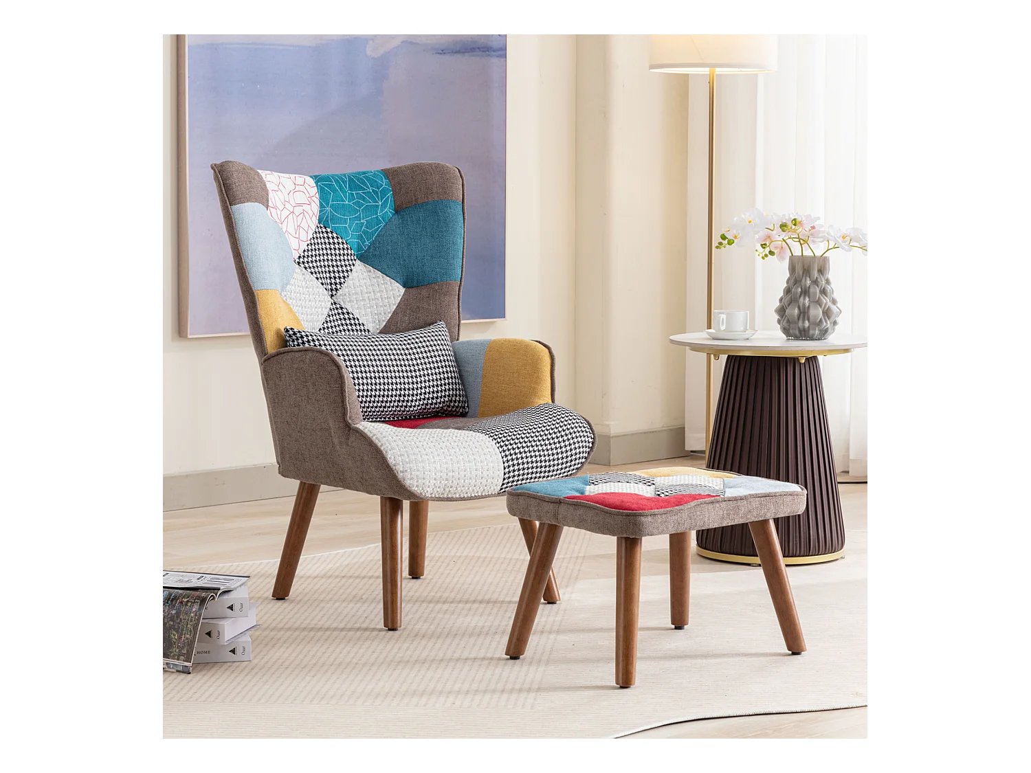 Fauteuil de détente avec repose-pieds, dossier réglable en 5 positions, design coloré, mousse, (69x95.5x51 cm)