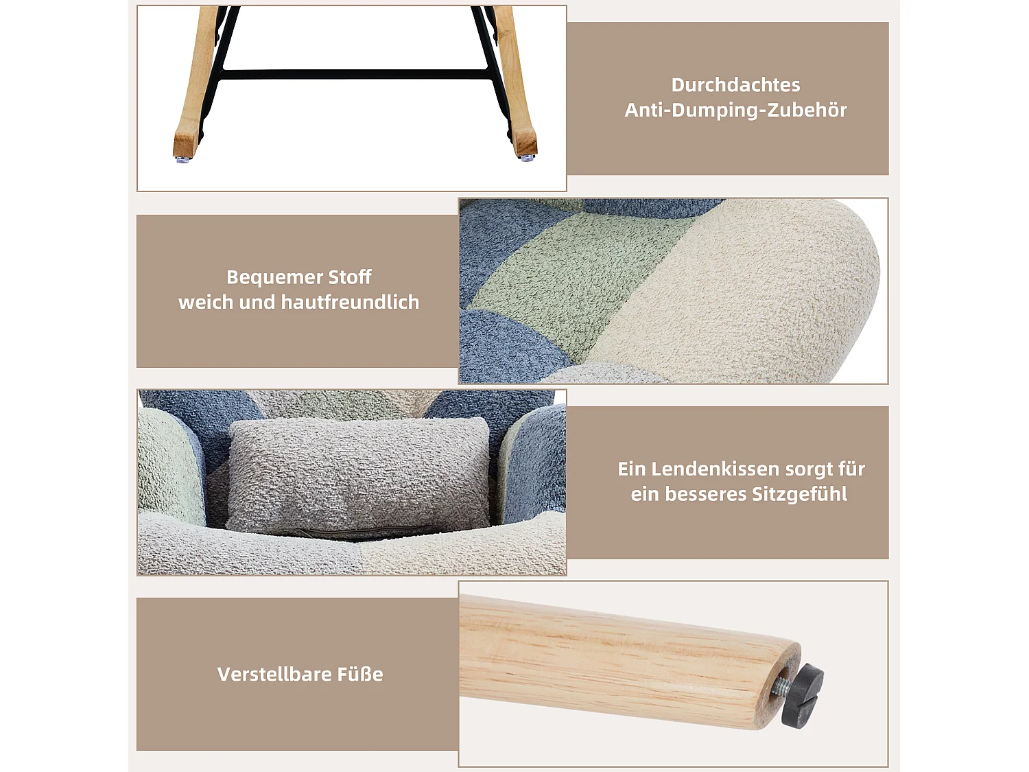 Fauteuil relax avec repose-pieds, design moderne en tissu, beige et bleu, (122x68x91 cm)